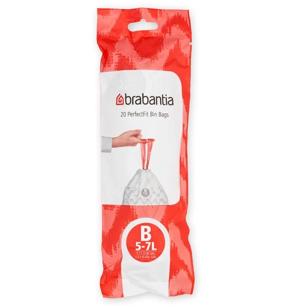 brabantia code b vuilniszakken 5 7 liter | ldpe | 20 my | 33×34 cm – 60 zakken