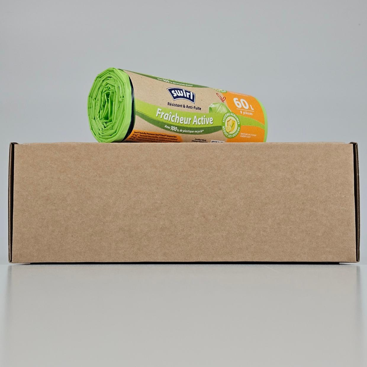 swirl vuilniszakken 60 liter | trekband | geparfumeerd actif fresh | ldpe | 40 my | 68×73 cm – 96 zakken